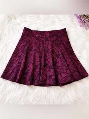Frenchi Burgundy Floral Skater Skirt Large Goth Dark Academia Mini